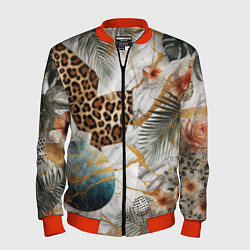 Бомбер мужской Мрамор с цветами и леопардовый узор, цвет: 3D-красный