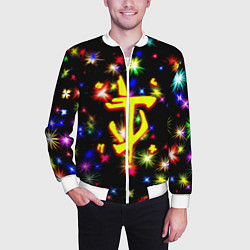 Бомбер мужской Doom новогодние искры, цвет: 3D-белый — фото 2
