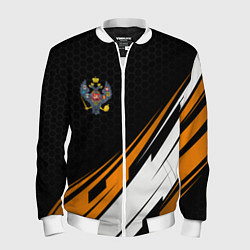 Бомбер мужской Российская империя - оранжевый спорт, цвет: 3D-белый
