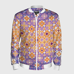 Бомбер мужской Узорчатая метаморфоза сиренево-оранжевая, цвет: 3D-белый