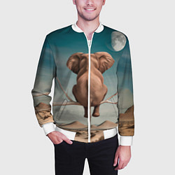 Бомбер мужской Задумчивый слон: пустыня, цвет: 3D-белый — фото 2