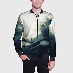 Бомбер мужской Чёрно-синие абстрактные краски, цвет: 3D-черный — фото 2