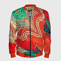 Бомбер мужской Красно-зелёный полосатая абстракция, цвет: 3D-красный