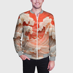 Бомбер мужской Японские красные волны, цвет: 3D-меланж — фото 2
