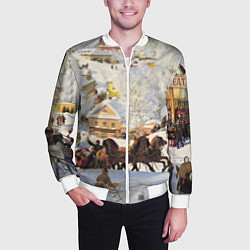 Бомбер мужской Русская тройка зимой - картина Масленица Кустодиев, цвет: 3D-белый — фото 2
