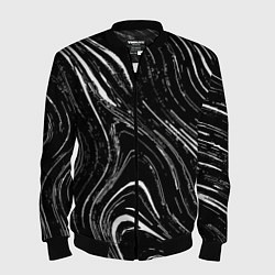 Бомбер мужской Абстракция чёрно-белый с волнистыми линиями, цвет: 3D-черный