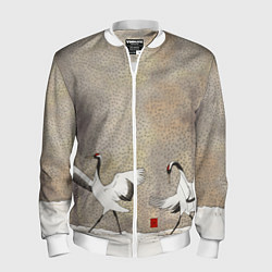 Бомбер мужской Журавли на снегу, цвет: 3D-белый