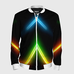 Бомбер мужской Neon multicolored lines, цвет: 3D-белый