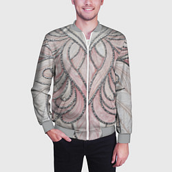 Бомбер мужской Нежно розовый орнамент из перьев, цвет: 3D-меланж — фото 2