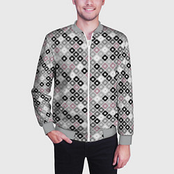 Бомбер мужской Цветочный серо-розовый узор ретро, цвет: 3D-меланж — фото 2