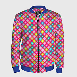 Бомбер мужской Разноцветный цветочный узор ретро, цвет: 3D-синий