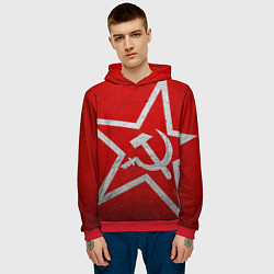 Толстовка-худи мужская Флаг СССР: Серп и Молот, цвет: 3D-красный — фото 2