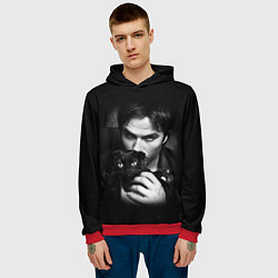 Толстовка-худи мужская Деймон Сальваторе с котом, цвет: 3D-красный — фото 2