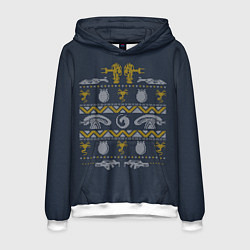 Толстовка-худи мужская Новогодний свитер Чужой, цвет: 3D-белый