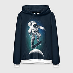Толстовка-худи мужская Космический скейтбординг, цвет: 3D-белый