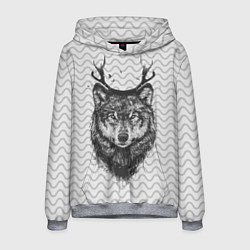 Толстовка-худи мужская Рогатый волк, цвет: 3D-меланж