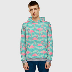 Толстовка-худи мужская Flamingo Pattern, цвет: 3D-меланж — фото 2