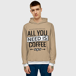 Толстовка-худи мужская All you need is coffee, цвет: 3D-белый — фото 2