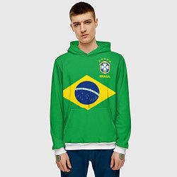 Толстовка-худи мужская Сборная Бразилии: зеленая, цвет: 3D-белый — фото 2