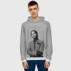 Толстовка-худи мужская ASAP Rocky: Grey Fashion, цвет: 3D-белый — фото 2