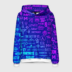 Толстовка-худи мужская Неоновые геймерские лого, цвет: 3D-белый