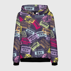 Толстовка-худи мужская Разноцветные ретро кассеты, цвет: 3D-черный