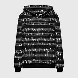 Толстовка-худи мужская Ноты - белые на черном, цвет: 3D-черный