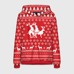 Толстовка-худи мужская Свитер с оленями красный, цвет: 3D-красный
