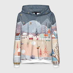 Толстовка-худи мужская Новогодние каникулы, цвет: 3D-белый