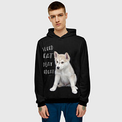 Толстовка-худи мужская Sleep Eat Play Repeat Хаски щенок, цвет: 3D-черный — фото 2