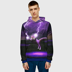 Толстовка-худи мужская Кот и Молнии, цвет: 3D-синий — фото 2