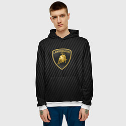 Толстовка-худи мужская Lamborghini logo n carbone, цвет: 3D-белый — фото 2