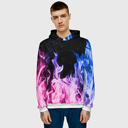 Толстовка-худи мужская НЕОНОВЫЙ ОГОНЬ, цвет: 3D-белый — фото 2