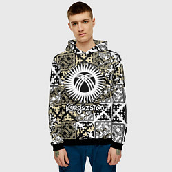 Толстовка-худи мужская Киргизия - национальный орнамент, цвет: 3D-черный — фото 2