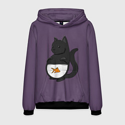 Толстовка-худи мужская Довольный кот, цвет: 3D-черный
