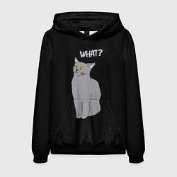 Толстовка-худи мужская What cat, цвет: 3D-черный