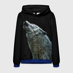 Толстовка-худи мужская Воющий волк, цвет: 3D-синий