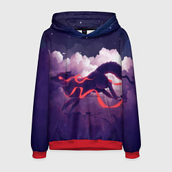 Толстовка-худи мужская Лиса бежит по облакам, цвет: 3D-красный