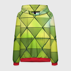 Толстовка-худи мужская Зелёные треугольники, цвет: 3D-красный