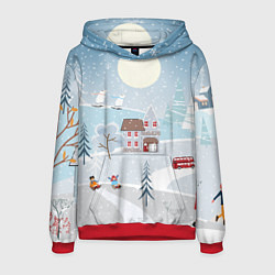 Толстовка-худи мужская Зимний дворик, цвет: 3D-красный