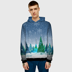 Толстовка-худи мужская Снежинки в лесу, цвет: 3D-черный — фото 2