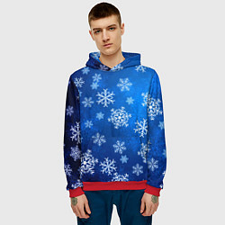 Толстовка-худи мужская Новый Год Снежинки, цвет: 3D-красный — фото 2
