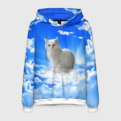 Толстовка-худи мужская Кот в облаках, цвет: 3D-белый