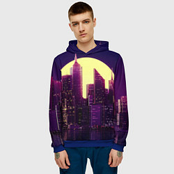Толстовка-худи мужская Неоновый город, цвет: 3D-синий — фото 2