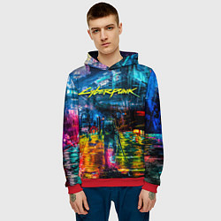 Толстовка-худи мужская Сyberpunk City, цвет: 3D-красный — фото 2