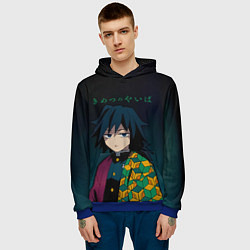 Толстовка-худи мужская Гию Томиока Kimetsu no Yaiba, цвет: 3D-синий — фото 2