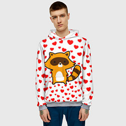 Толстовка-худи мужская Енот в сердечках, цвет: 3D-меланж — фото 2