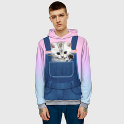 Толстовка-худи мужская Котенок в кармане, цвет: 3D-меланж — фото 2