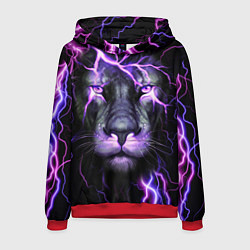 Толстовка-худи мужская НЕОНОВЫЙ ЛЕВ NEON LION, цвет: 3D-красный