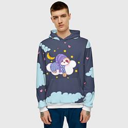 Толстовка-худи мужская Сонный ленивец, цвет: 3D-белый — фото 2